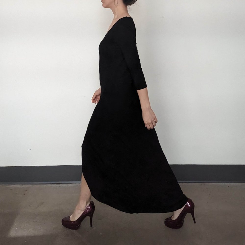 KENSIE Black Asymmetrical Jersey Knit Dress